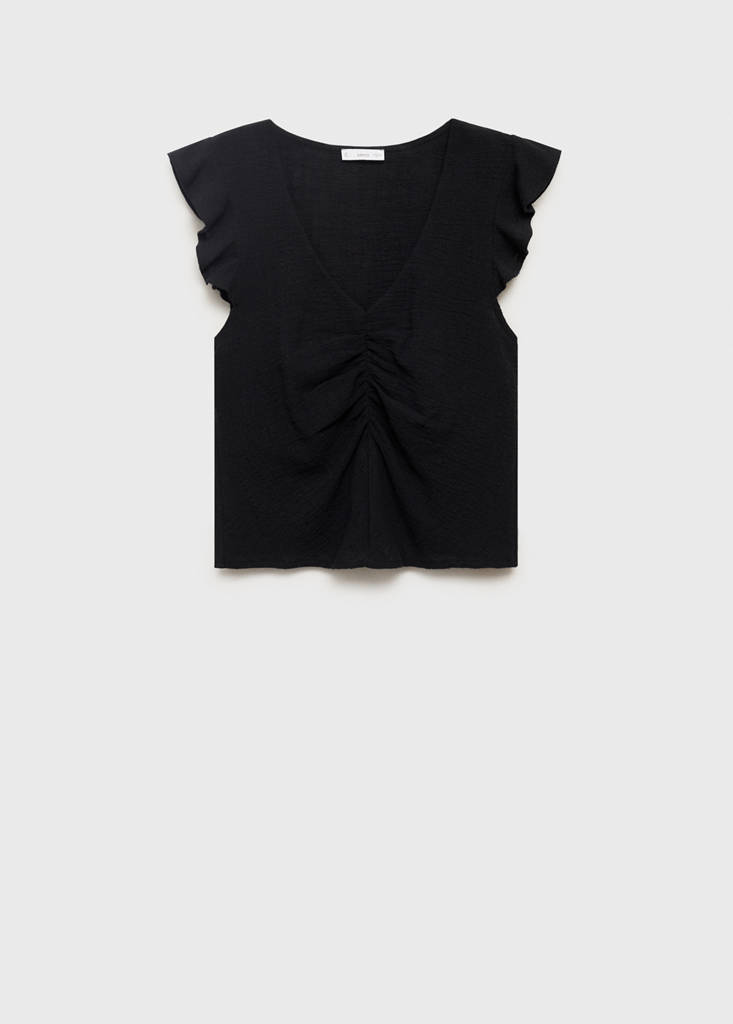 Ruffled-sleeve blouse — Black
