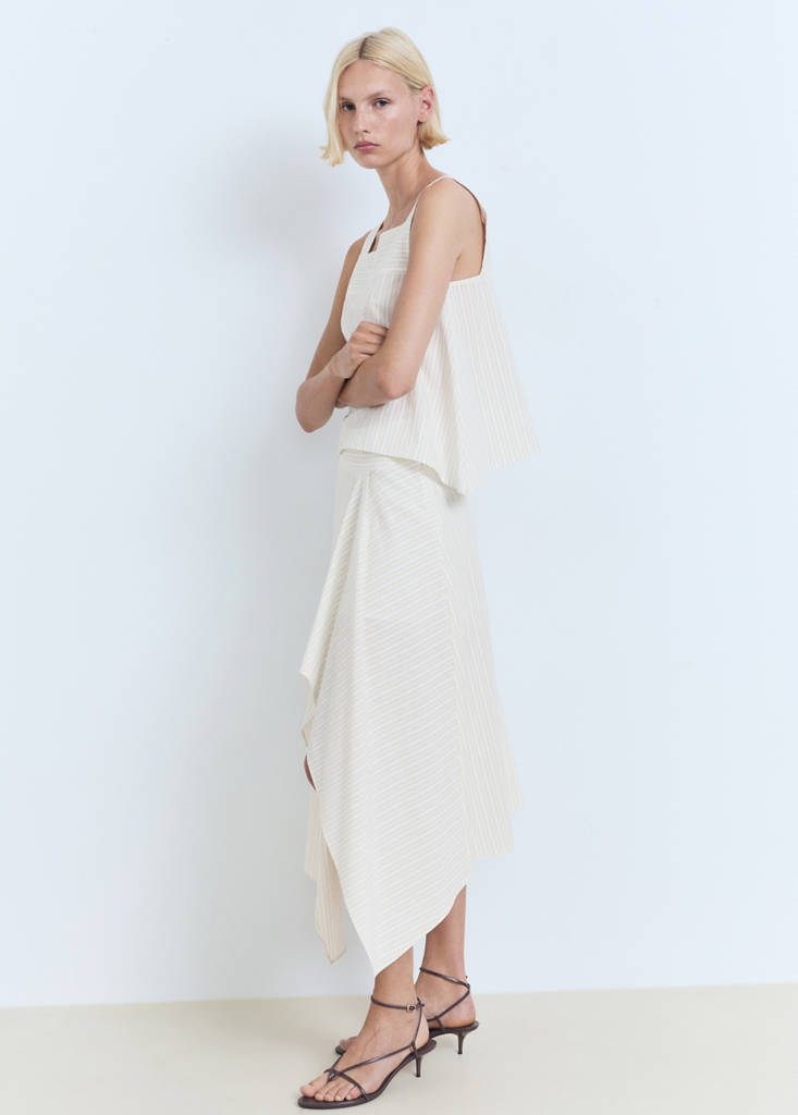 MANGO - Jupe asymétrique à rayures écru - XL