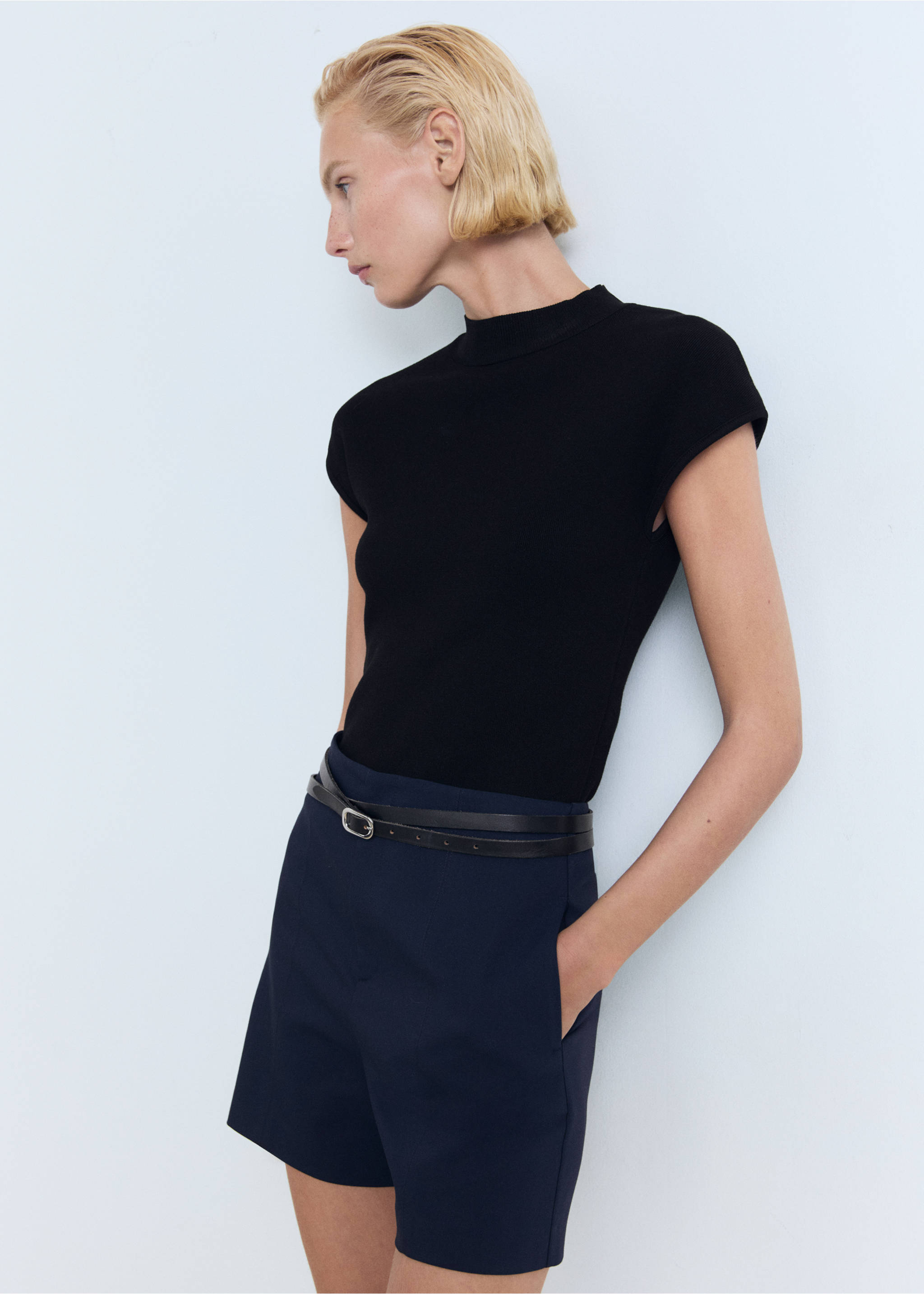 高腰直筒短裤 - null, 海军蓝. Ref: 17081155-00.