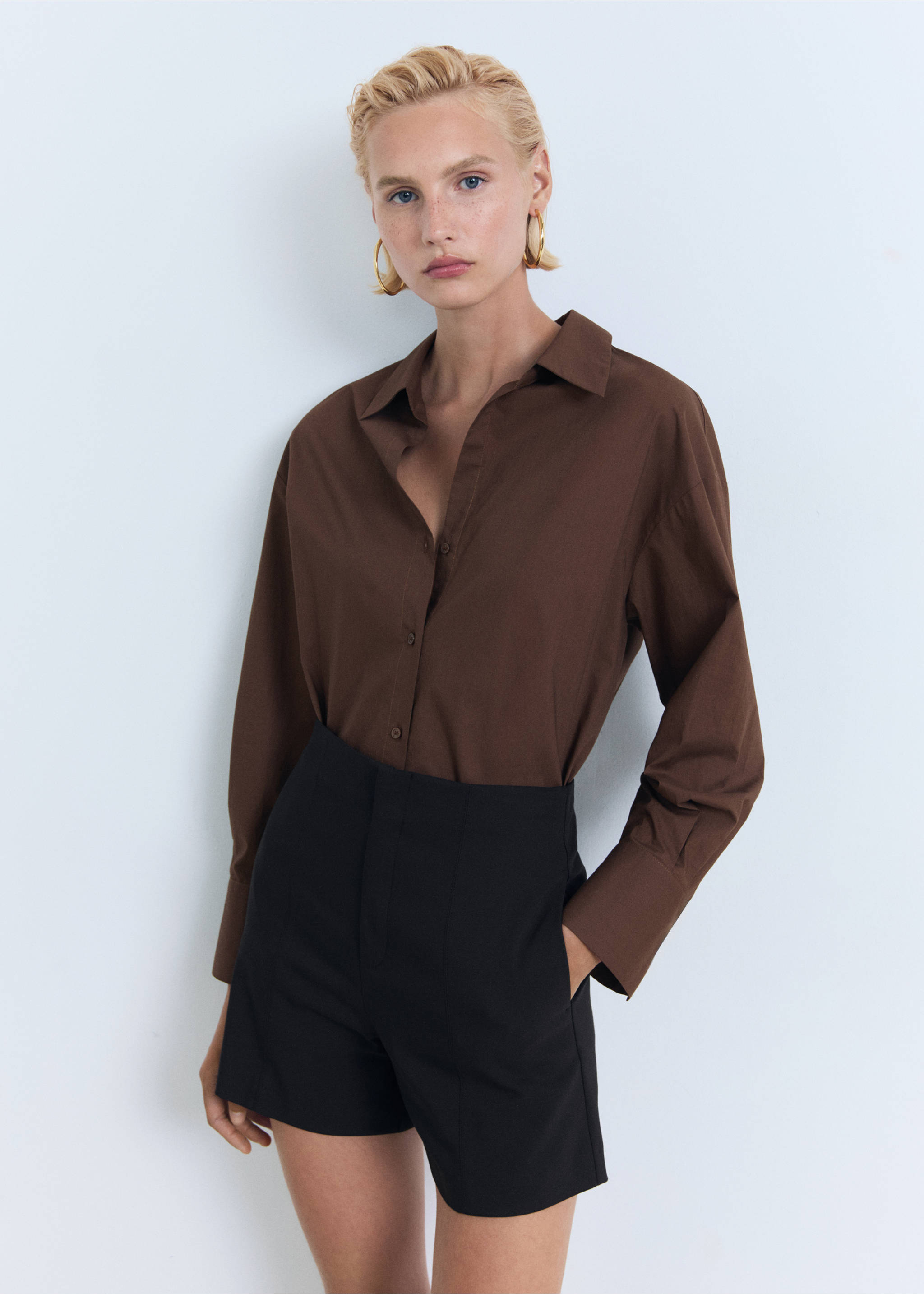 高腰直筒短裤 - null, 黑色. Ref: 17081155-00.