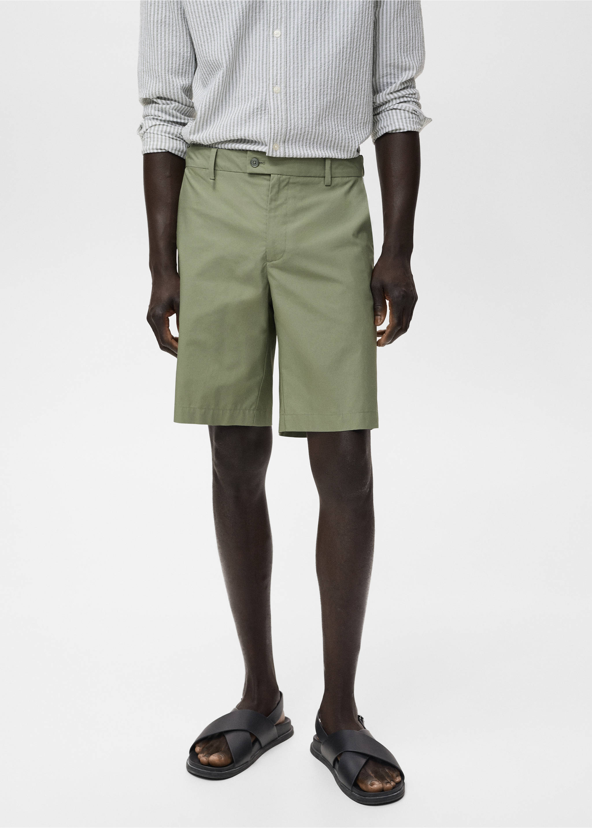 Cotton bermuda shorts with an interior elastic strip - Medium plane, Mint Green. Ref: 17081161-00.
