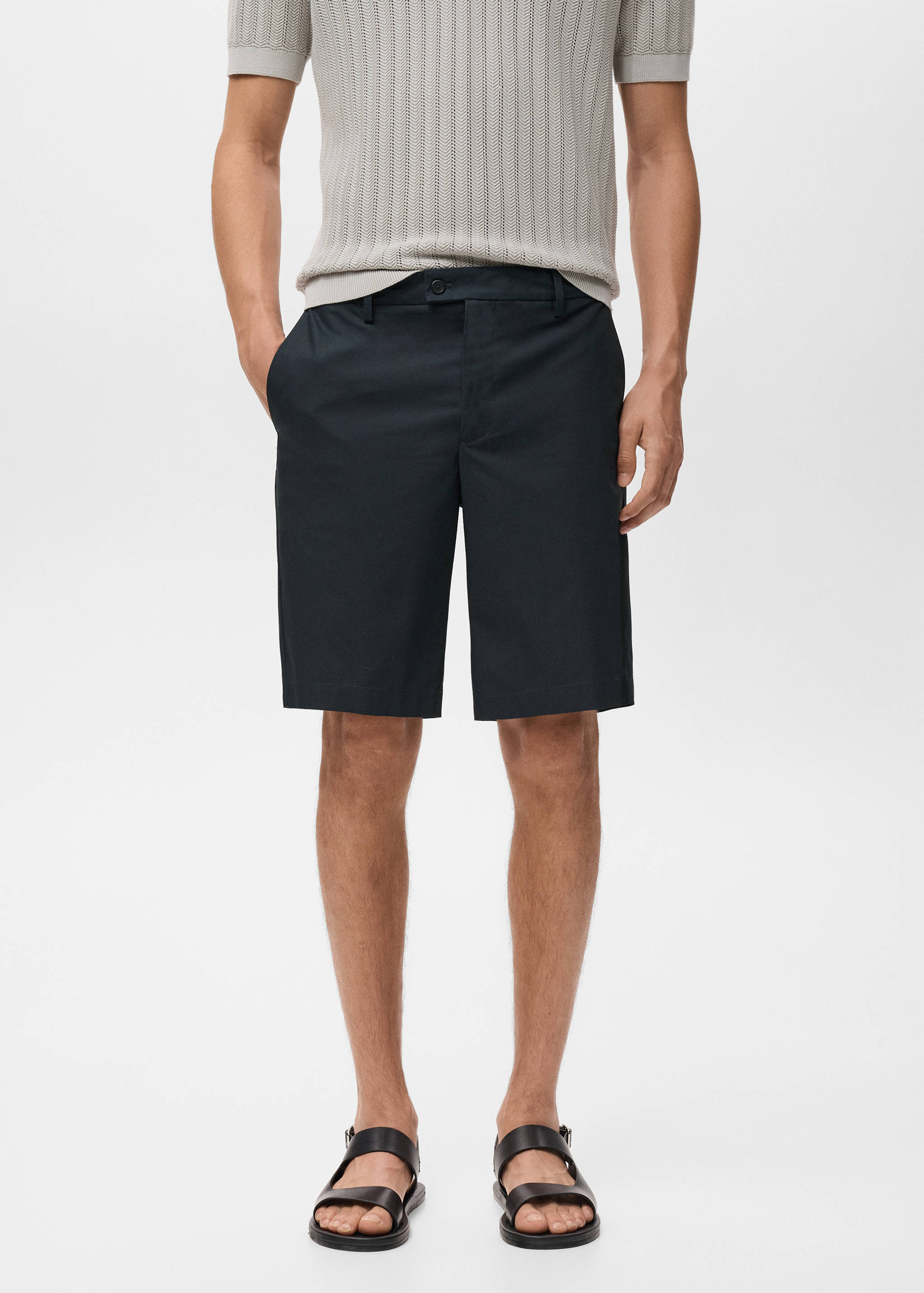 Cotton bermuda shorts with an interior elastic strip - Medium plane