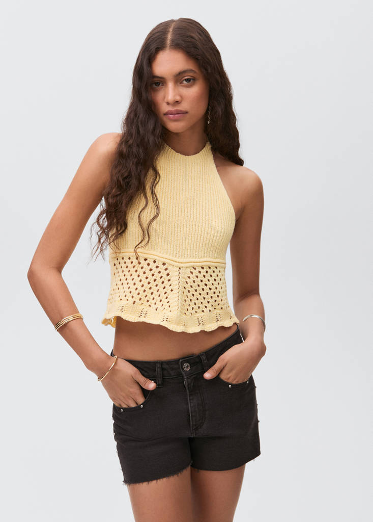 Halter-neck knitted top — Pastel Yellow