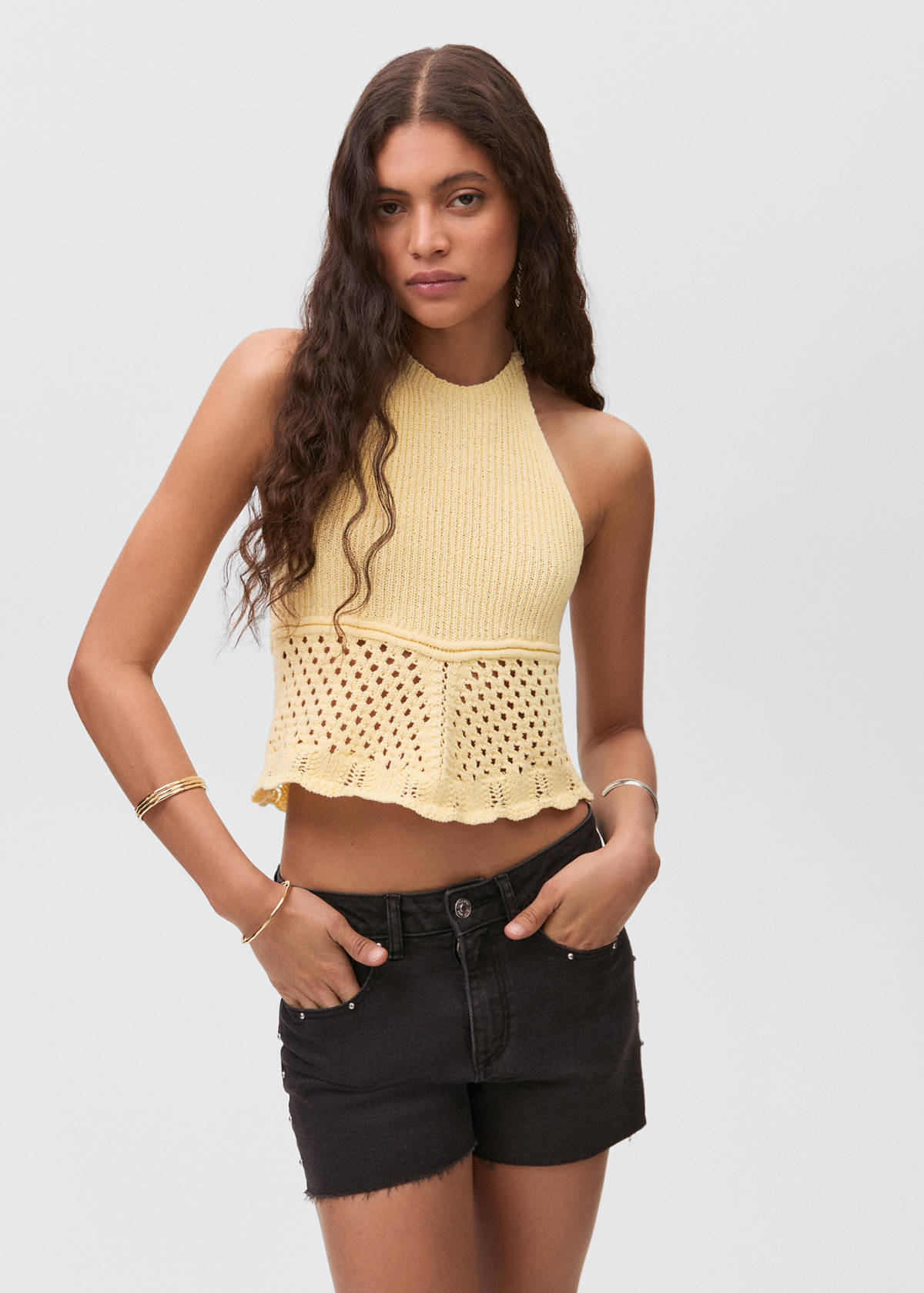 Halter-neck knitted top — Pastel Yellow
