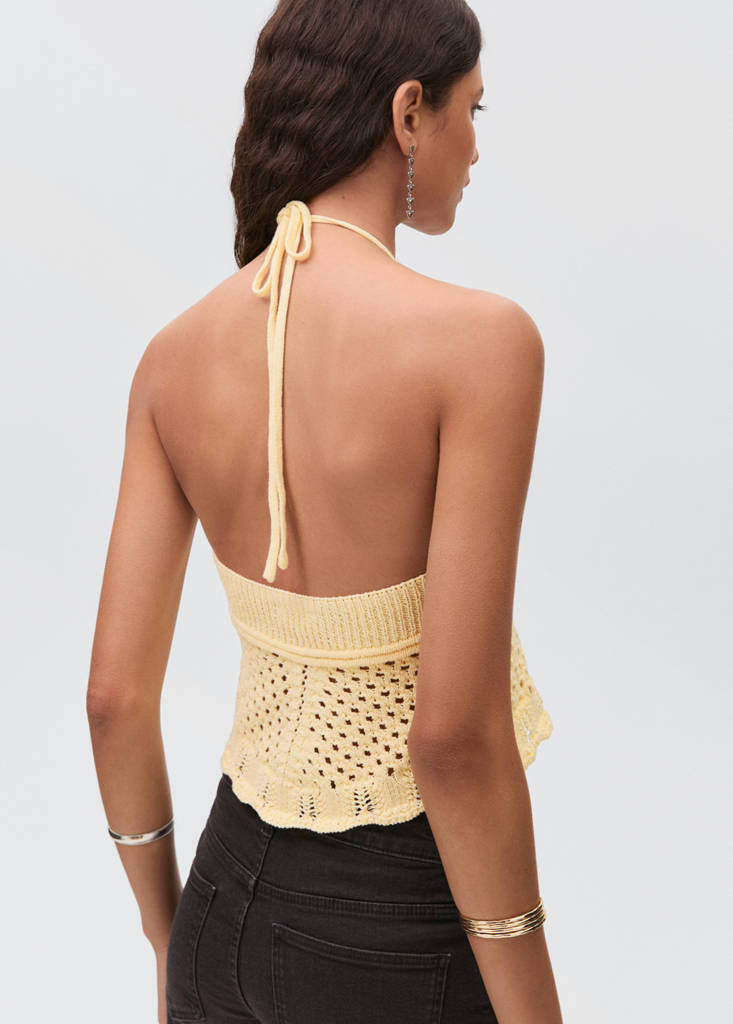 Halter-neck knitted top — Pastel Yellow