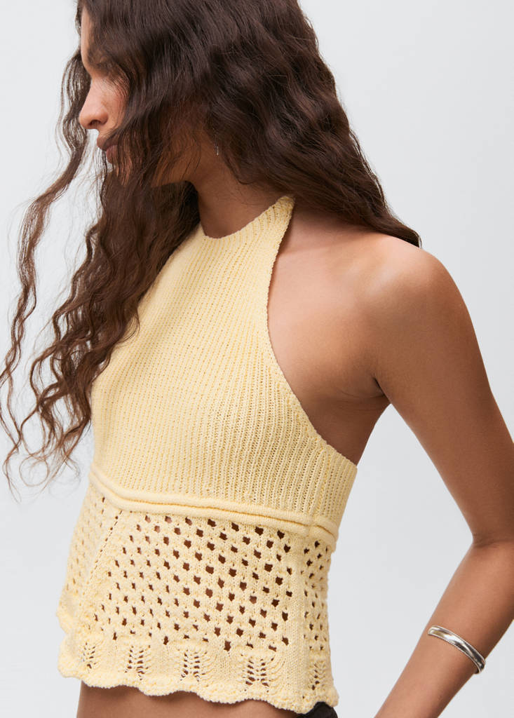 Halter-neck knitted top — Pastel Yellow