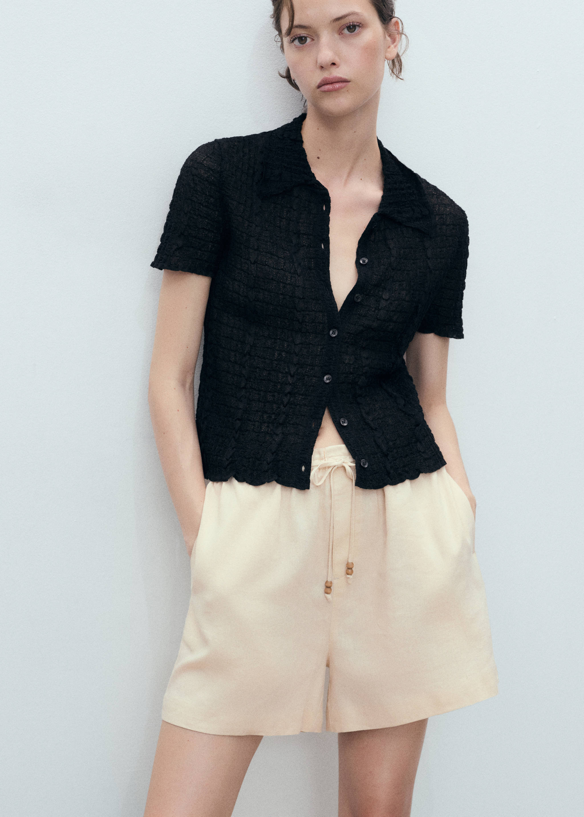 Straight-fit linen shorts with drawstring - Medium plane