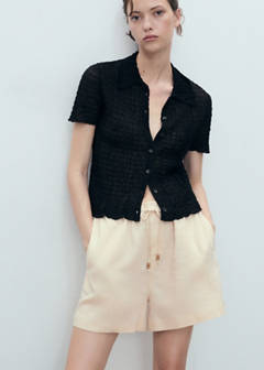 Straight-fit linen shorts with drawstring — Beige 1