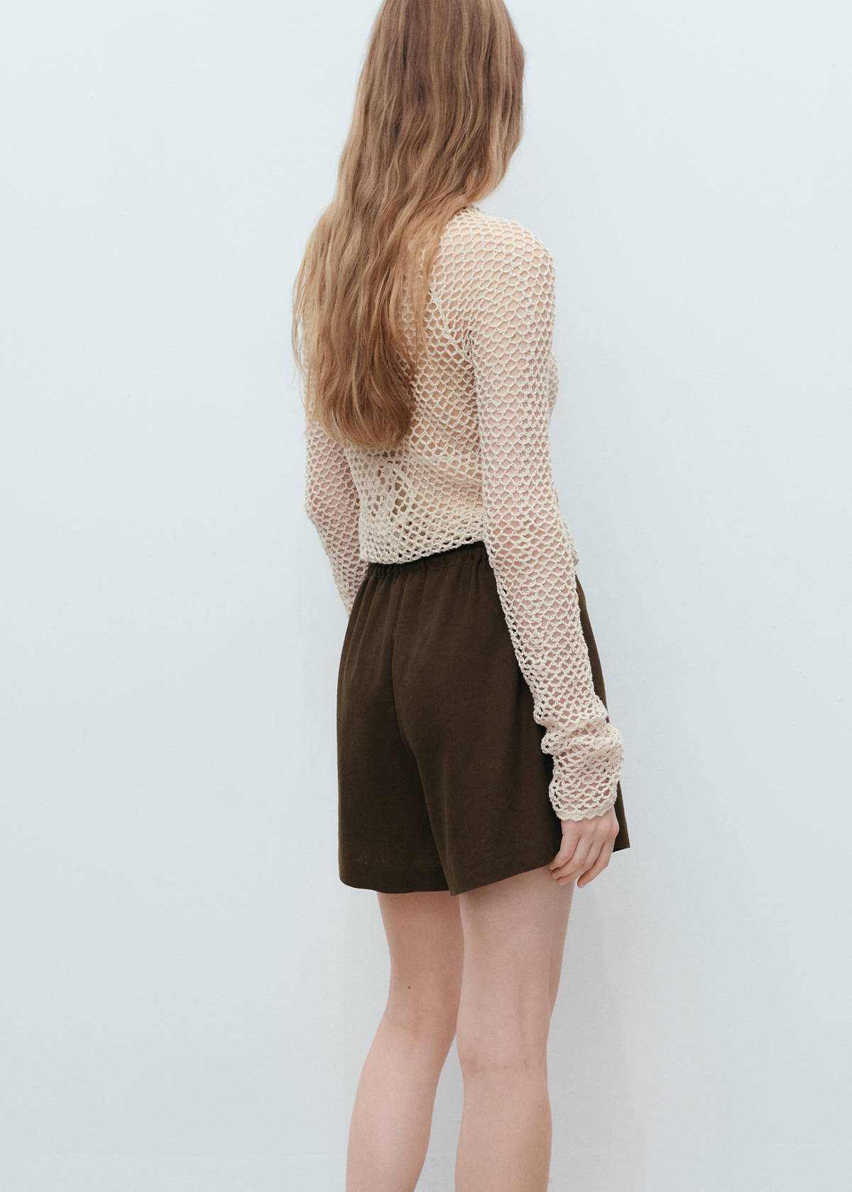 Straight-fit linen shorts with drawstring — Khaki