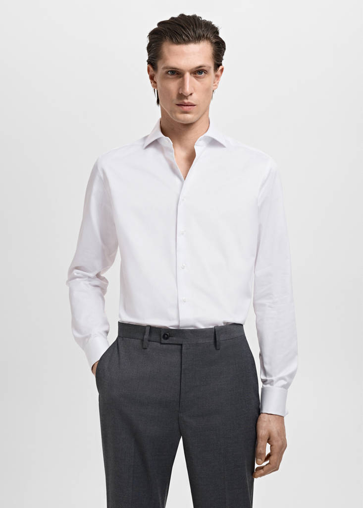 Slim-fit twill fabric suit with shirt cufflinks — White