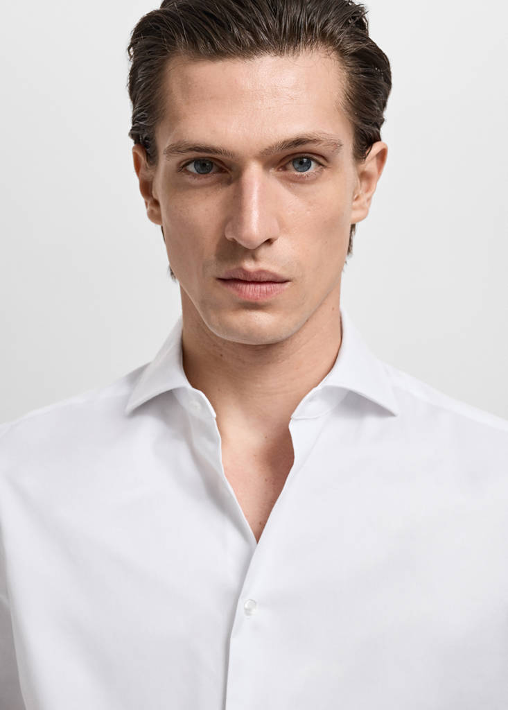 Slim-fit twill fabric suit with shirt cufflinks — White