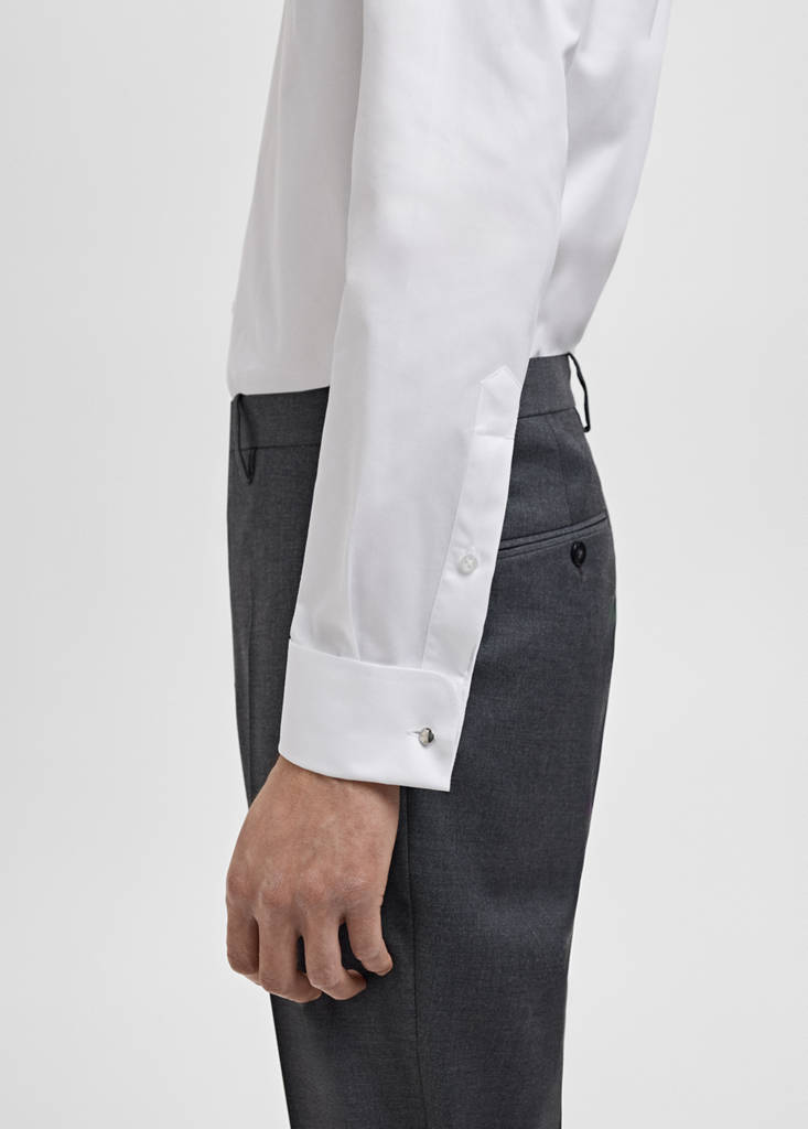 Slim-fit twill fabric suit with shirt cufflinks — White