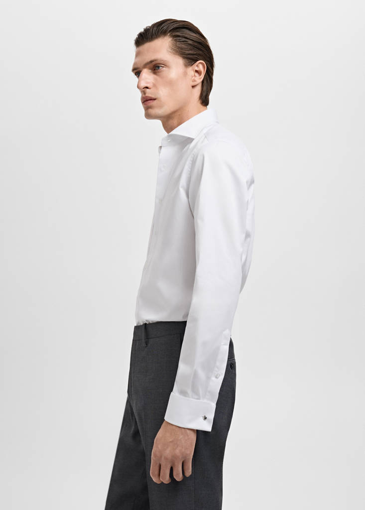 Slim-fit twill fabric suit with shirt cufflinks — White