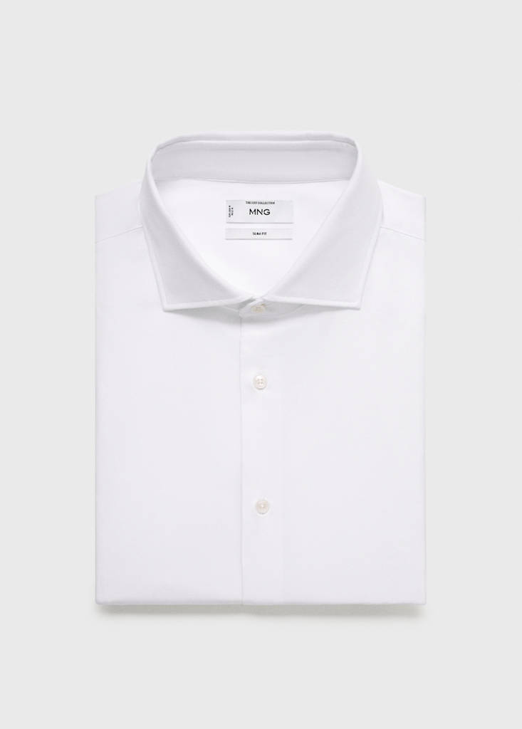 Slim-fit twill fabric suit with shirt cufflinks — White