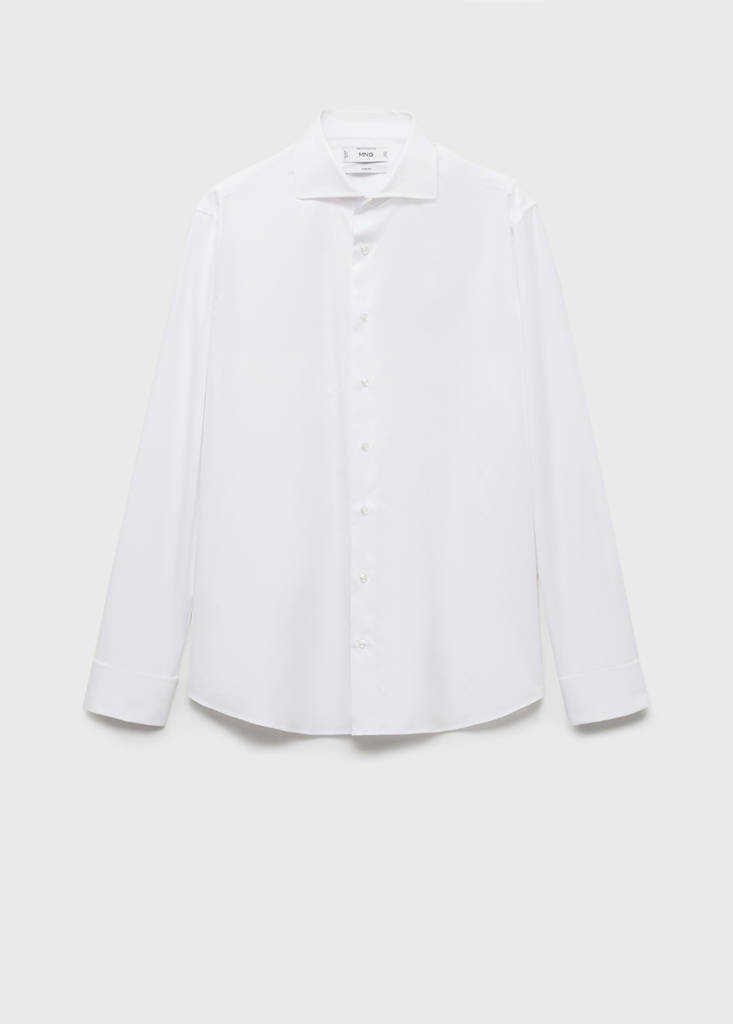 Slim-fit twill fabric suit with shirt cufflinks — White