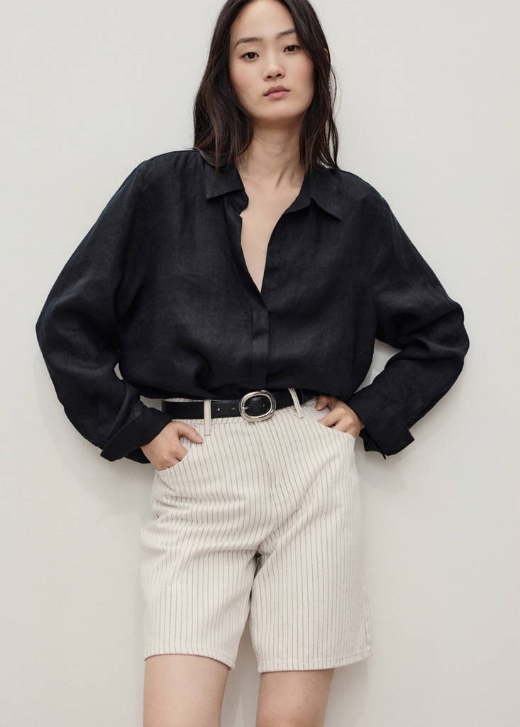 High-waist straight-fit denim shorts — Off White