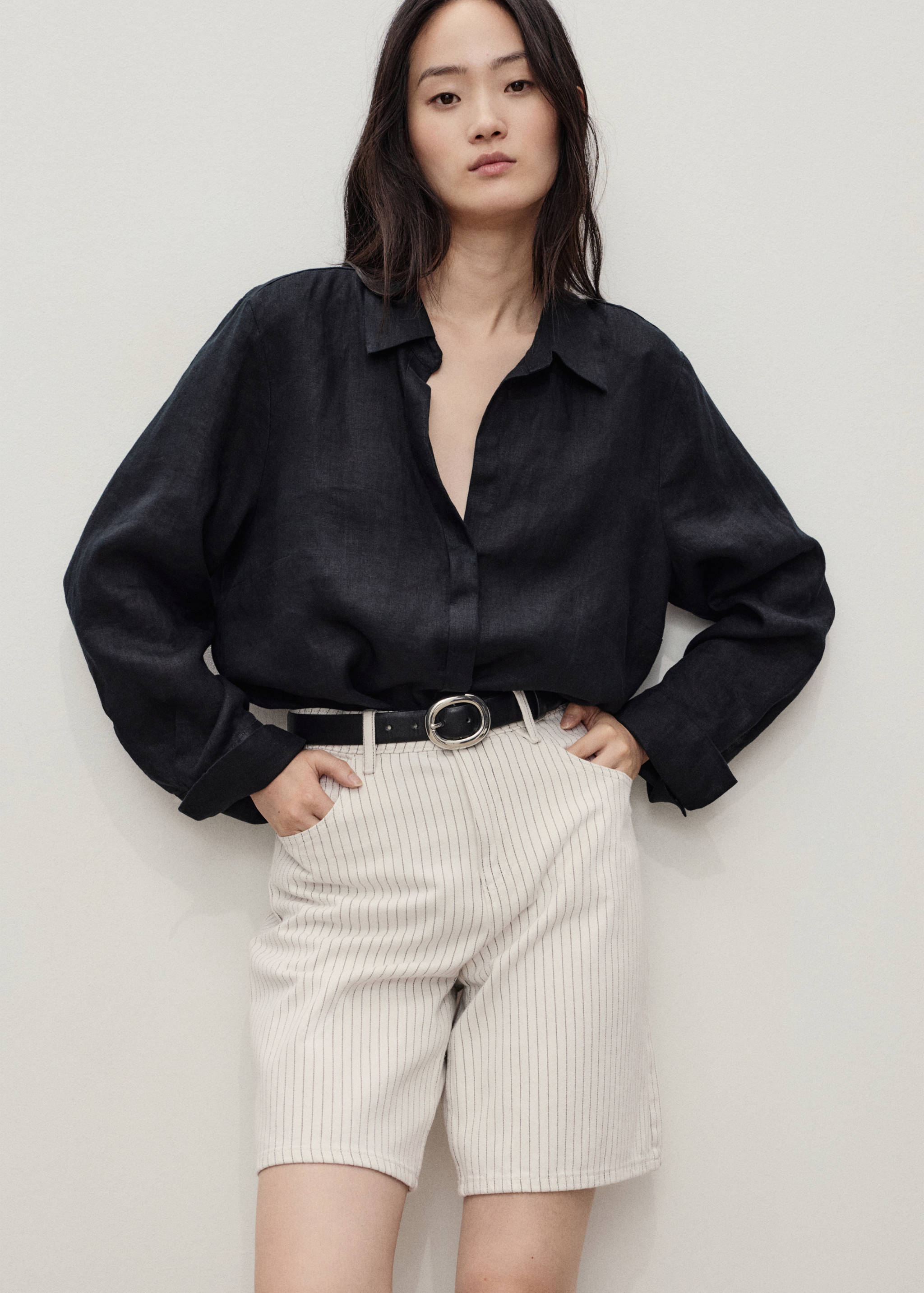 Calções de ganga retos com cintura alta - Pormenor do artigo 1