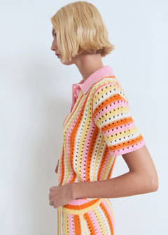 Two-tone striped crochet sweater — Pink 1