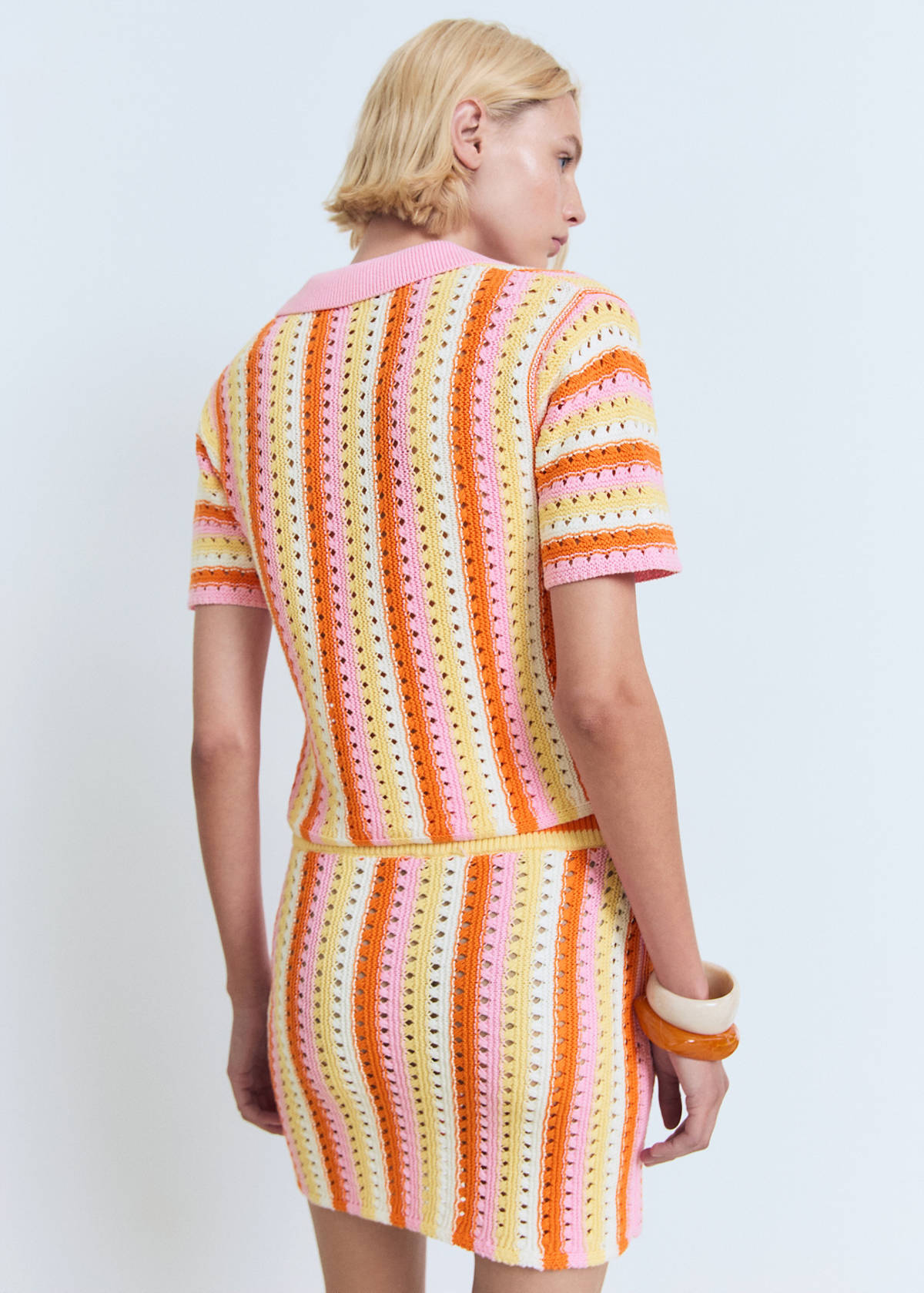 Two-tone striped crochet sweater — Pink