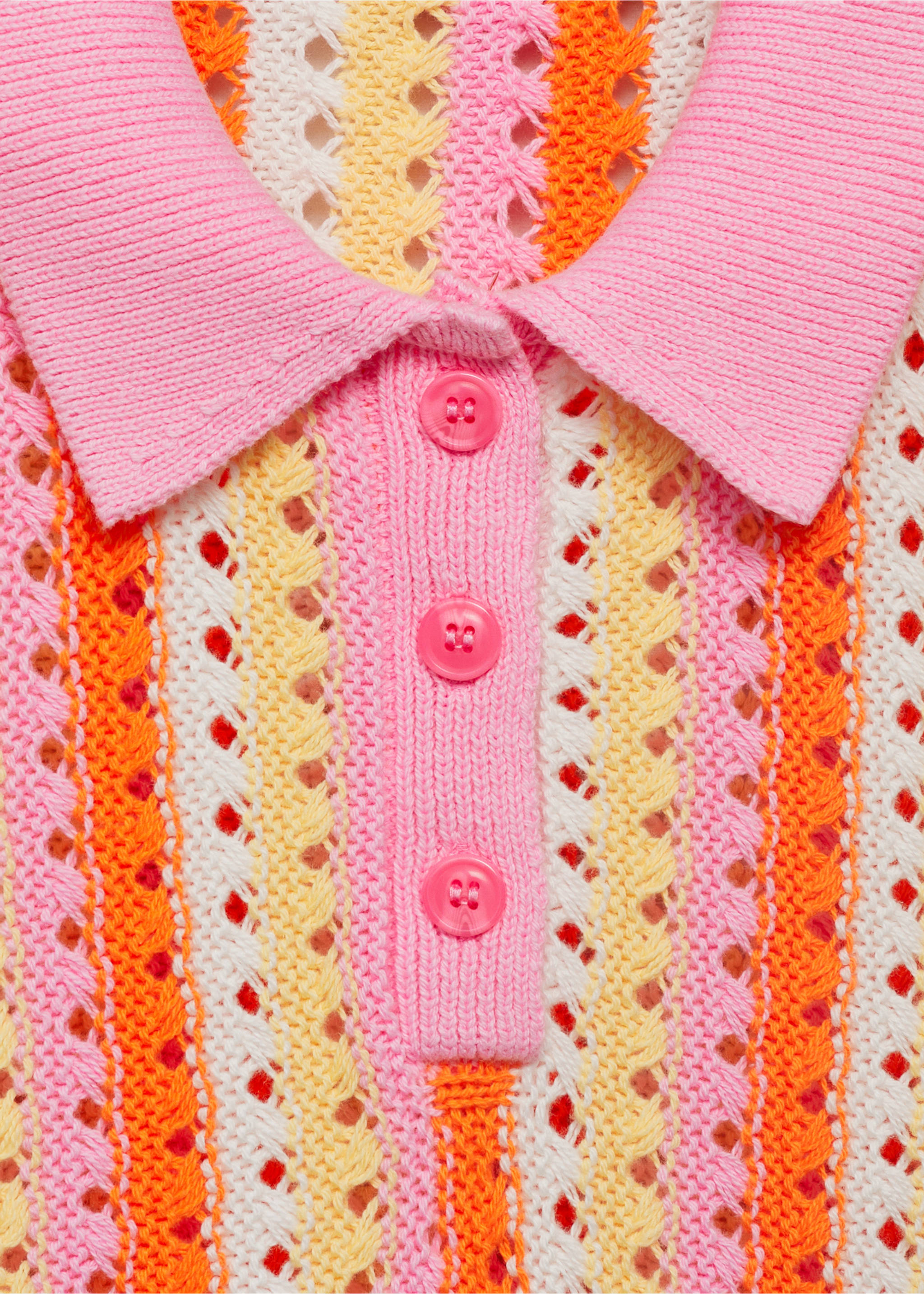Two-tone striped crochet sweater - Details of the article 8, Pink. Ref: 17081183-00.