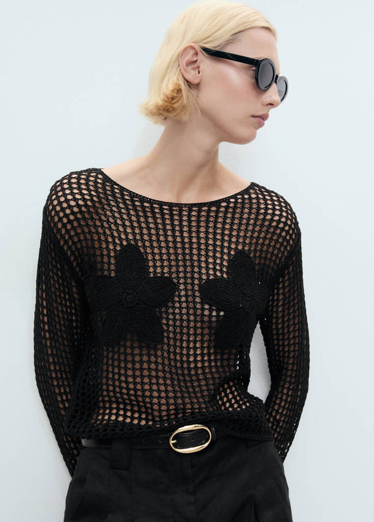 Knit embroidered sweater — Black