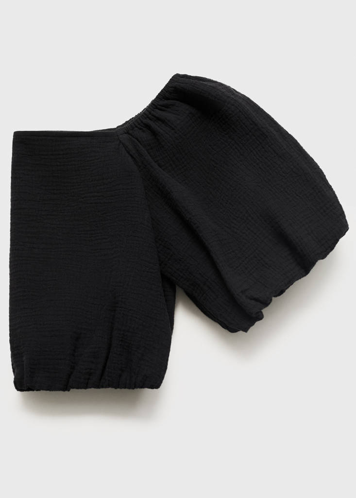 Puffed sleeves cotton blouse — Black