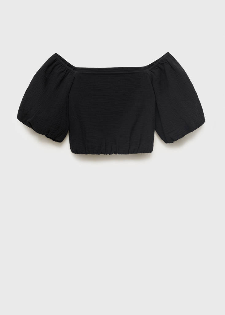Puffed sleeves cotton blouse — Black
