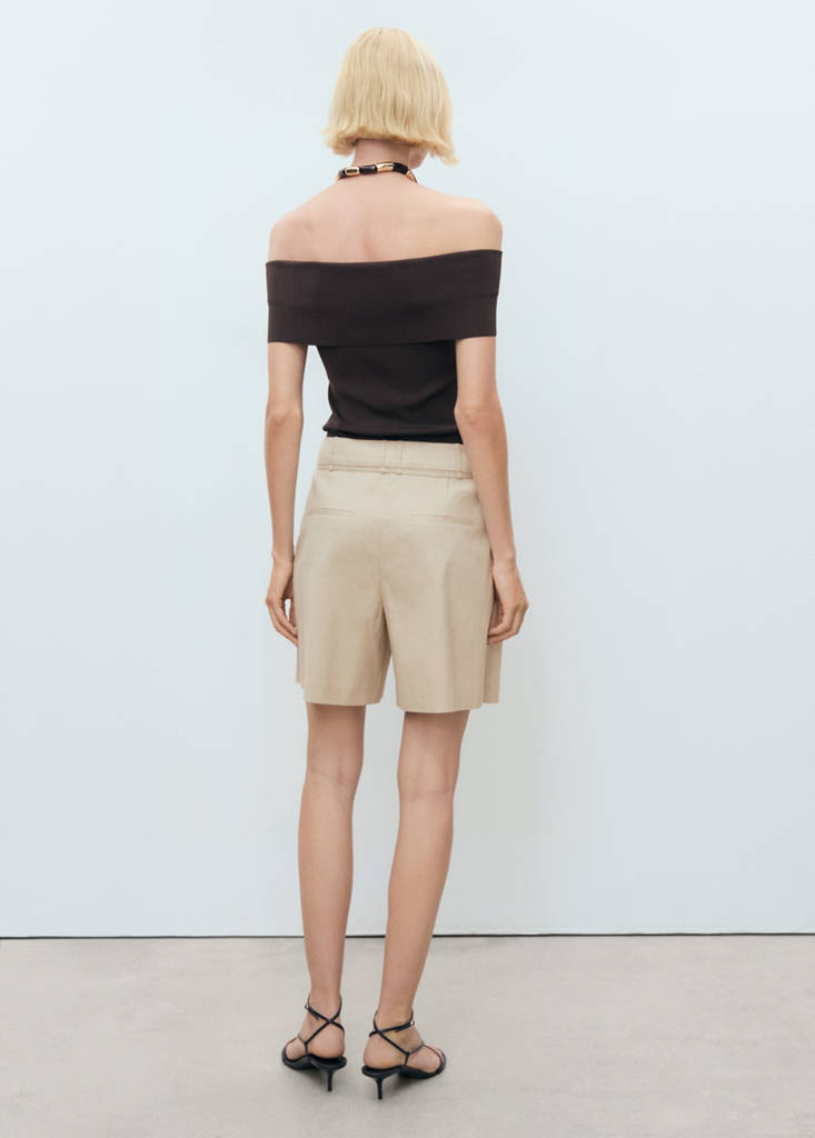 Linen shorts with bow and belt — Beige