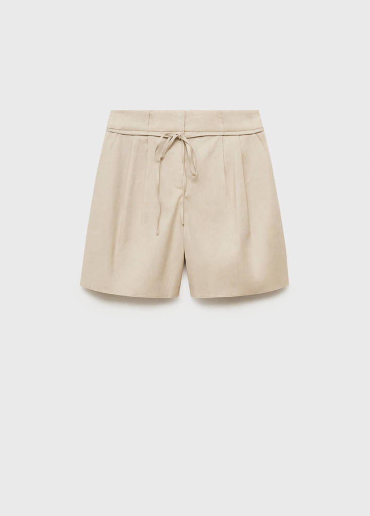 Linen shorts with bow and belt — Beige