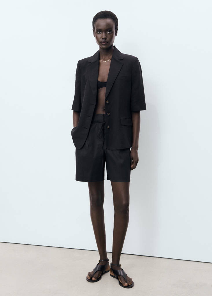 Linen shorts with bow and belt — Black