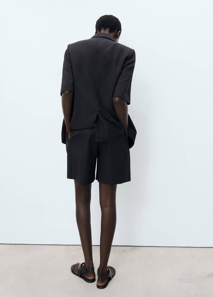Linen shorts with bow and belt — Black