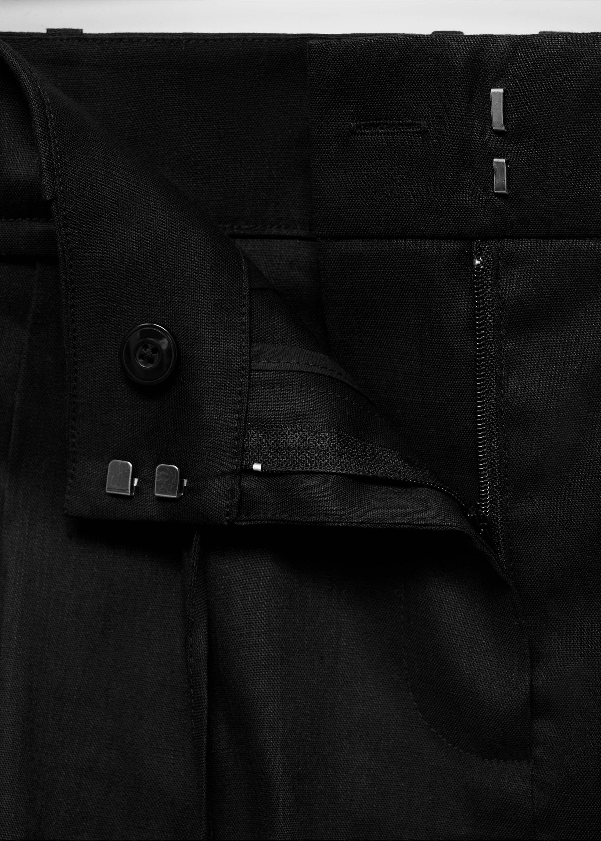 Linen shorts with bow and belt - Details of the article 8, Black. Ref: 17081191-00.