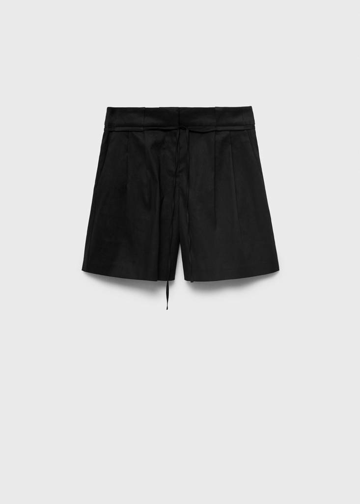 Linen shorts with bow and belt — Black
