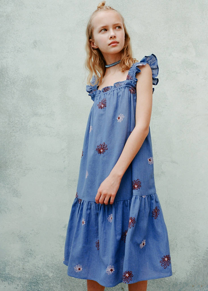 Floral embroidery dress — Blue