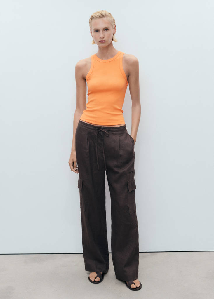 Ribbed cotton-blend top — Pastel Orange