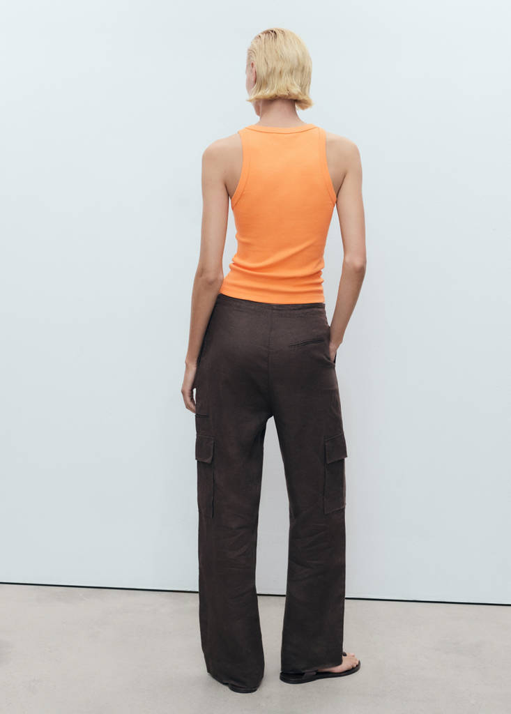 Ribbed cotton-blend top — Pastel Orange