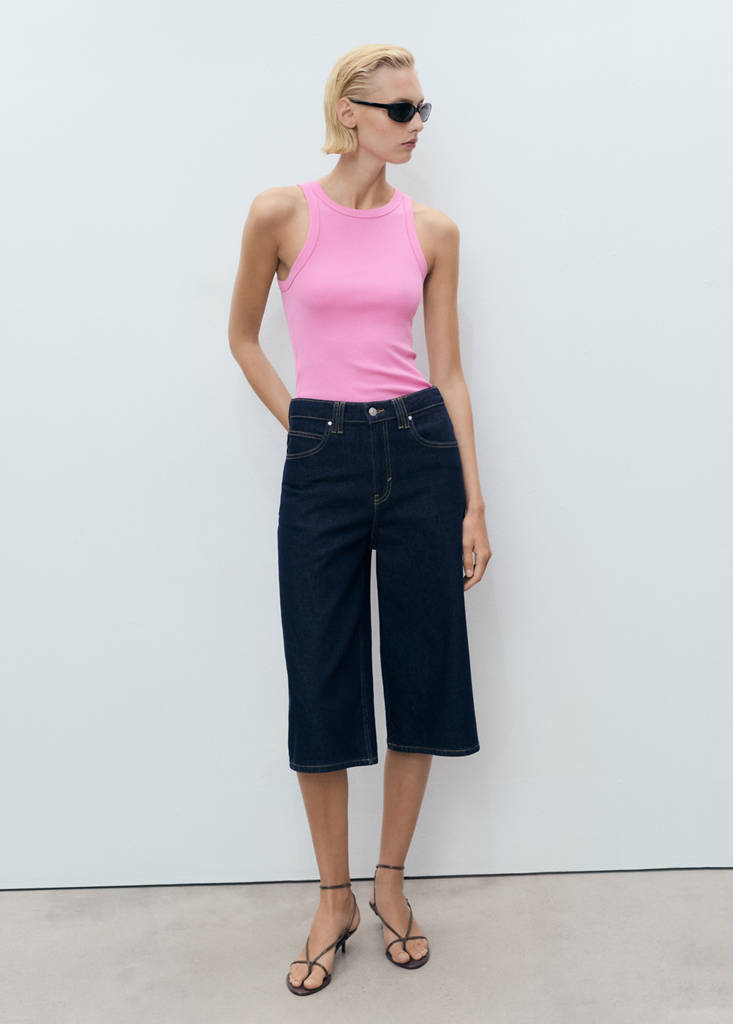 Ribbed cotton-blend top — Pastel Pink