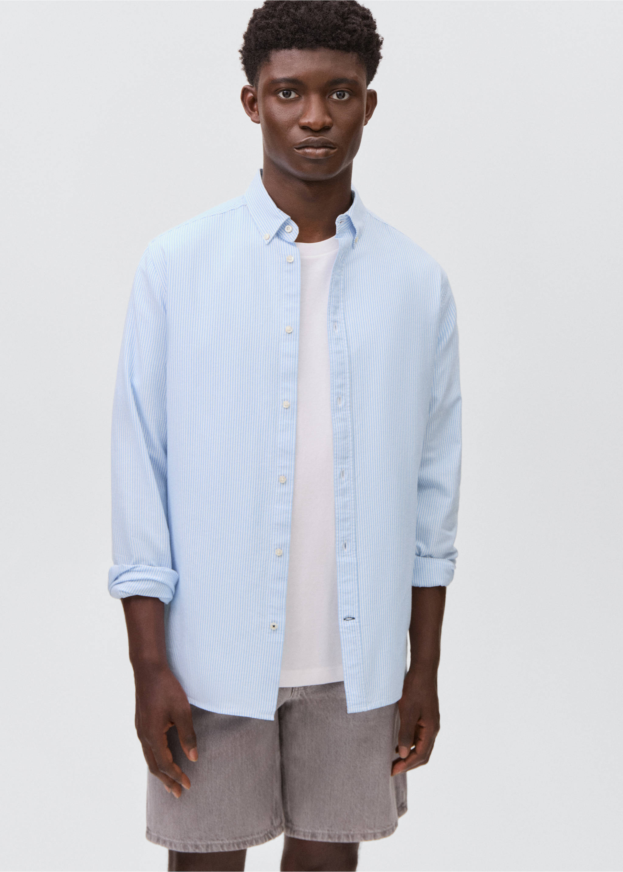 Camisa Oxford rayas - Plano medio, Azul celeste. Ref: 17081212-00.