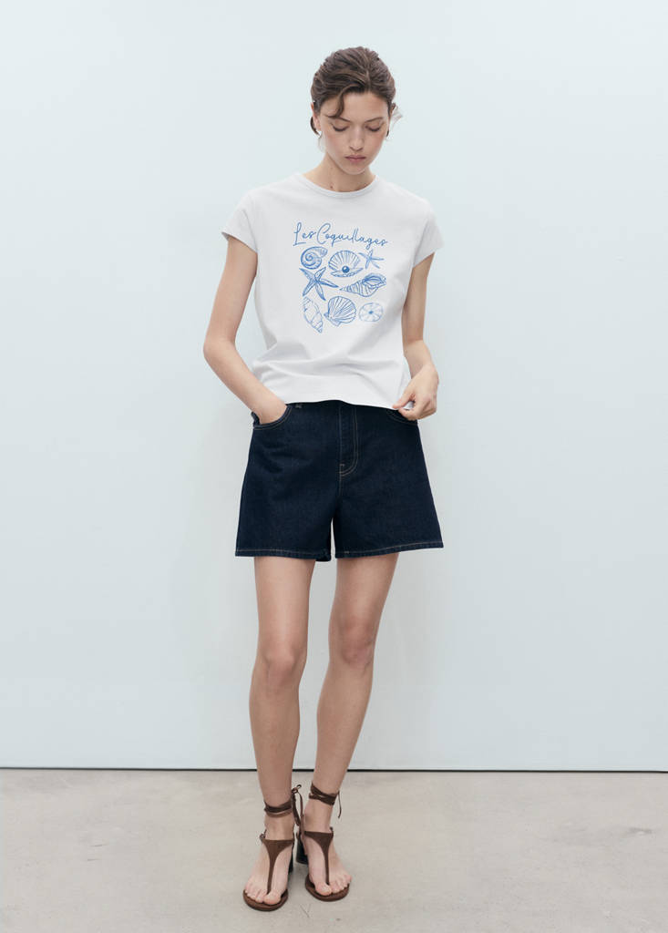 Printed cotton-blend t-shirt — Blue