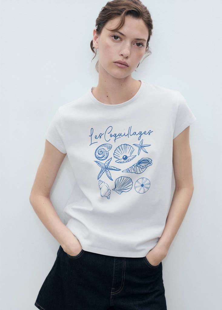 Printed cotton-blend t-shirt — Blue