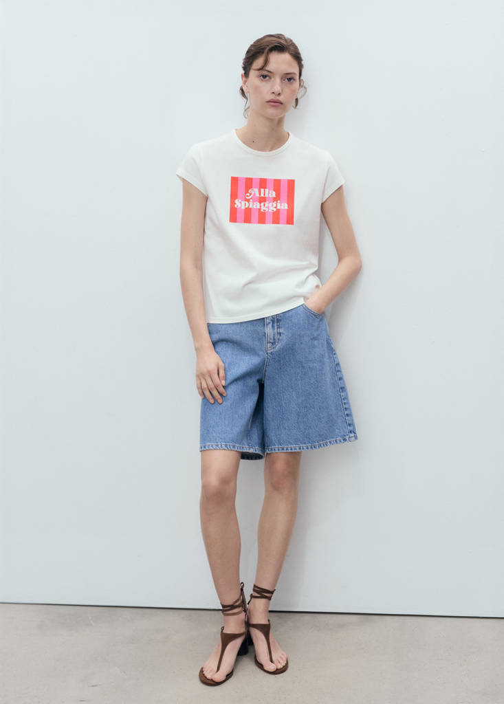 Printed cotton-blend t-shirt — Red