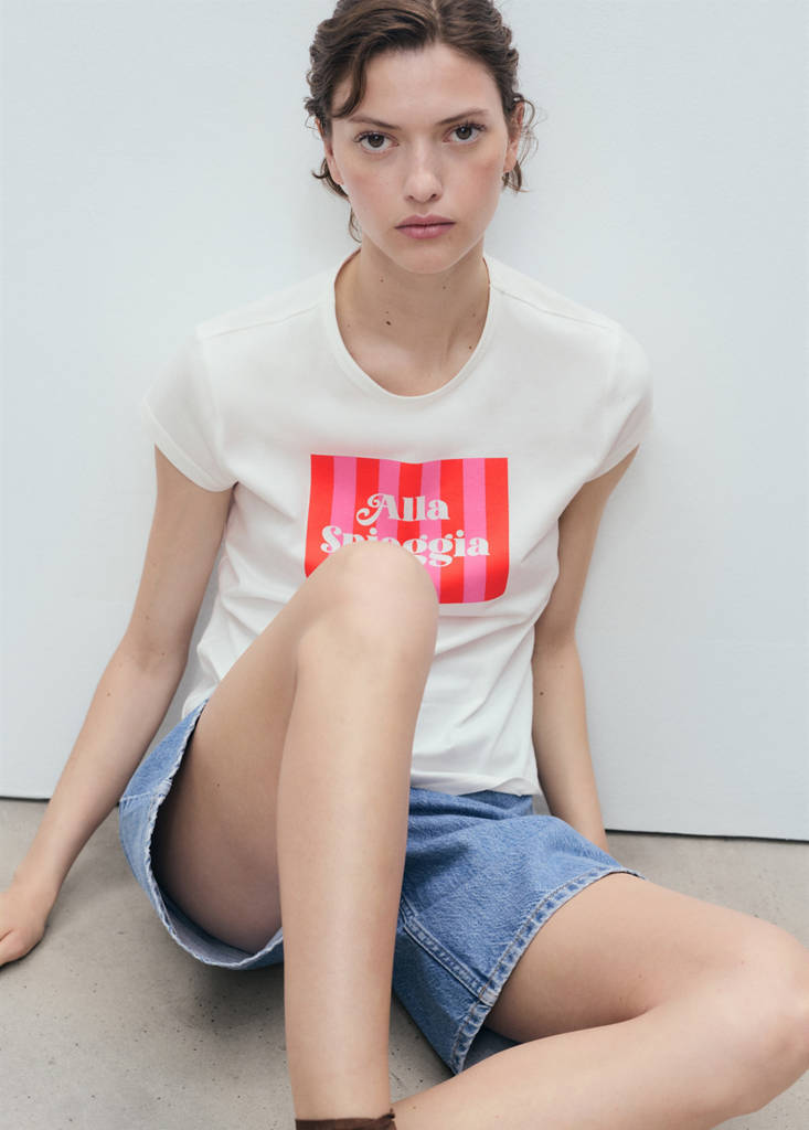 Printed cotton-blend t-shirt — Red