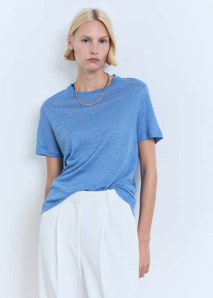 Short-sleeved linen t-shirt — Sky Blue