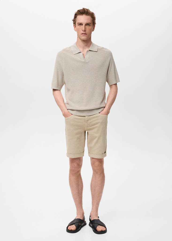 Slim-fit denim bermuda shorts — Sand