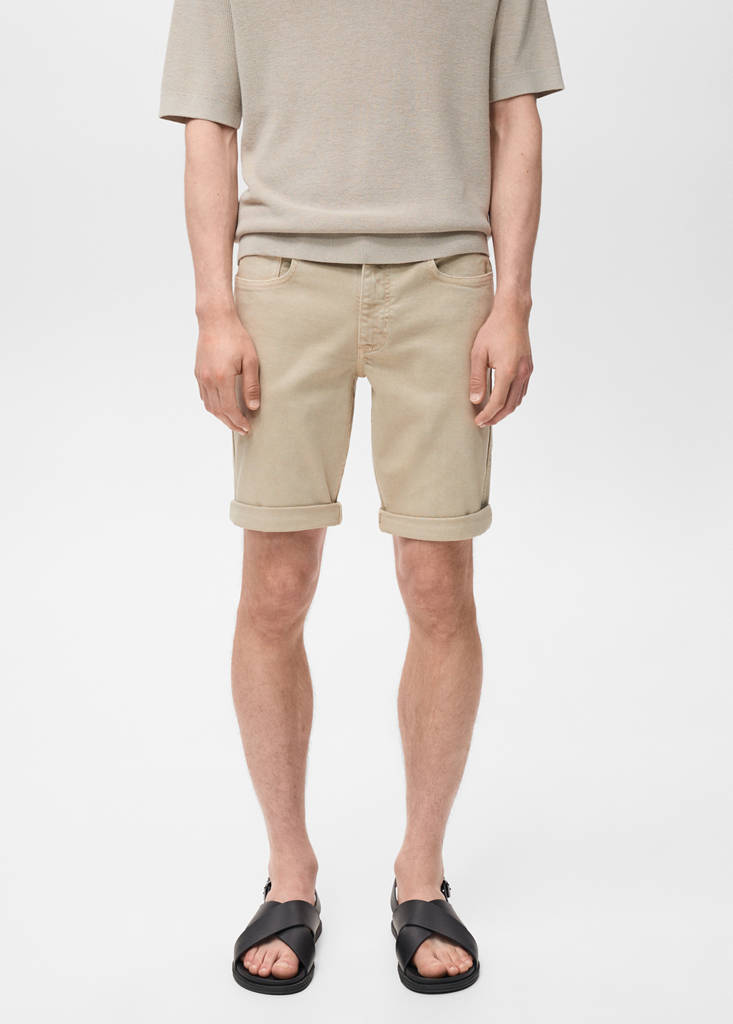 Slim-fit denim bermuda shorts — Sand