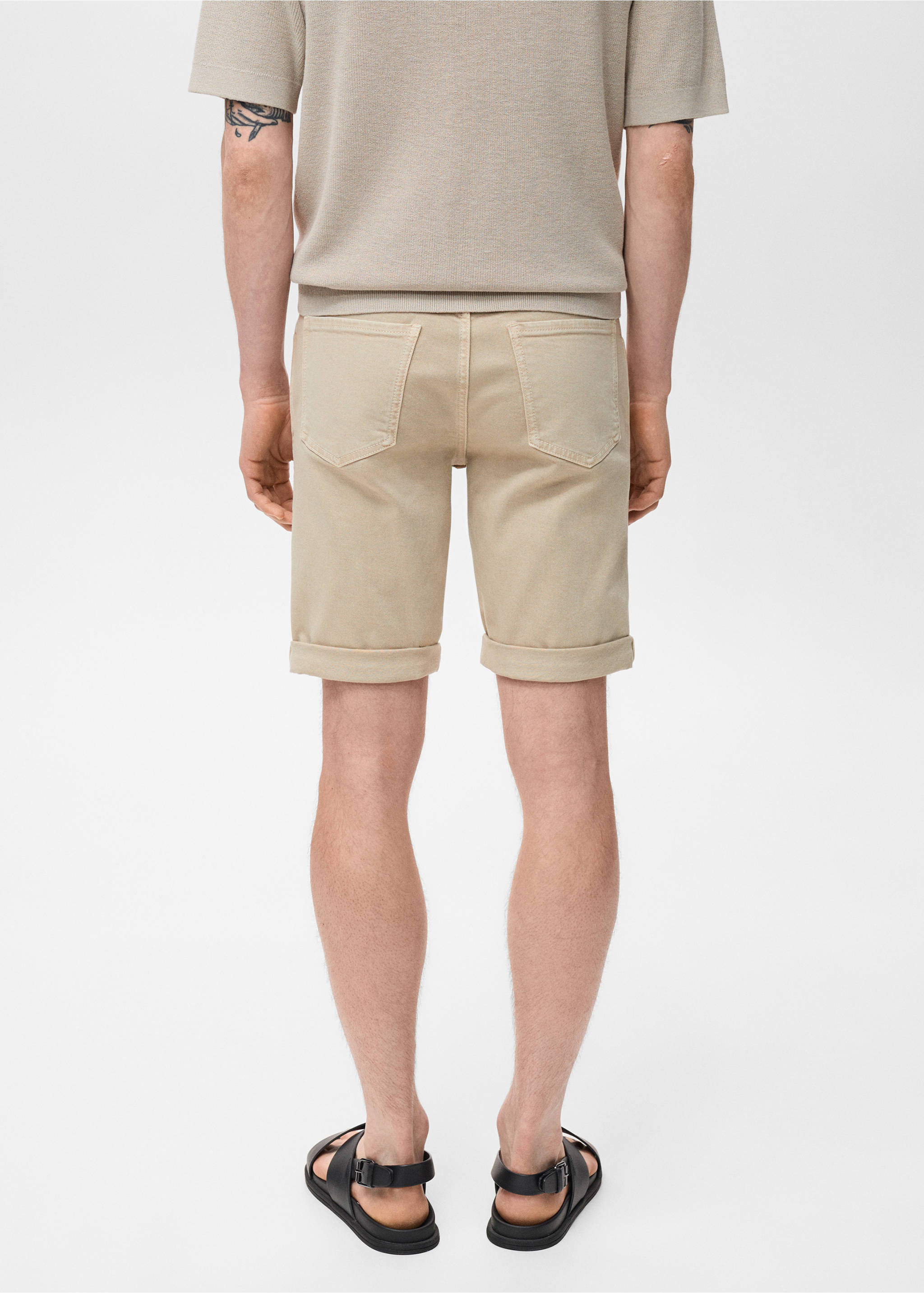 Slim-fit denim bermuda shorts - Reverse of the article, Sand. Ref: 17081220-00.