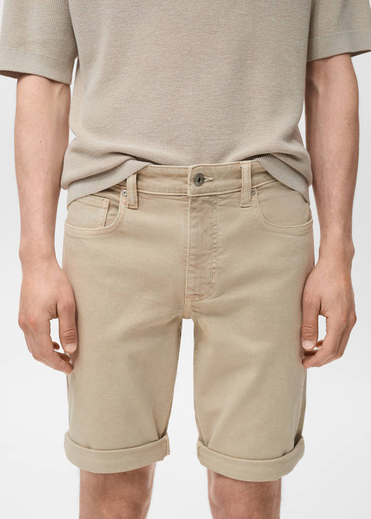 Slim-fit denim bermuda shorts — Sand