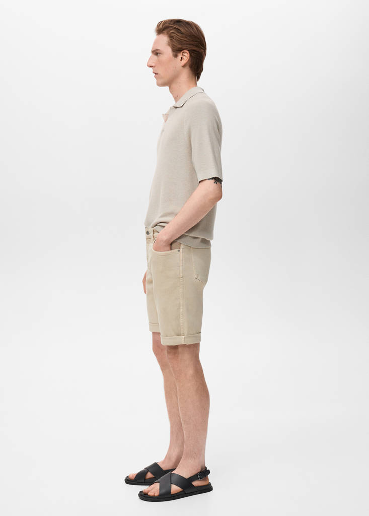 Slim-fit denim bermuda shorts — Sand