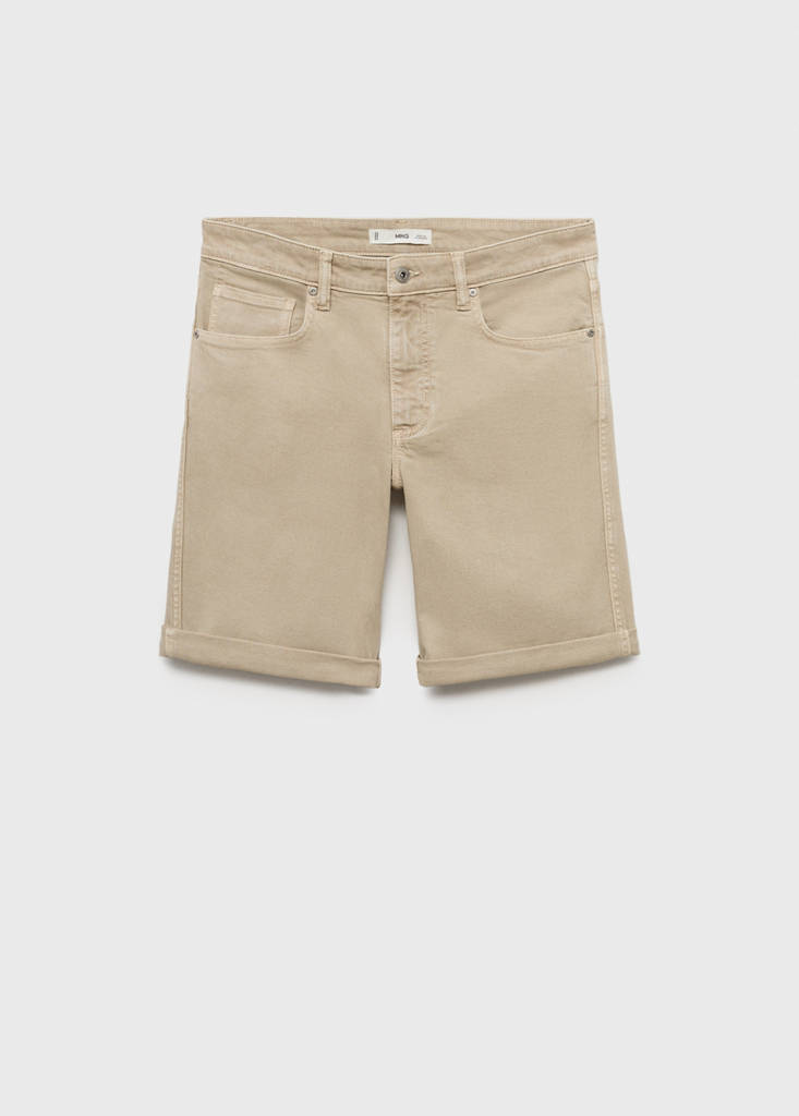 Slim-fit denim bermuda shorts — Sand