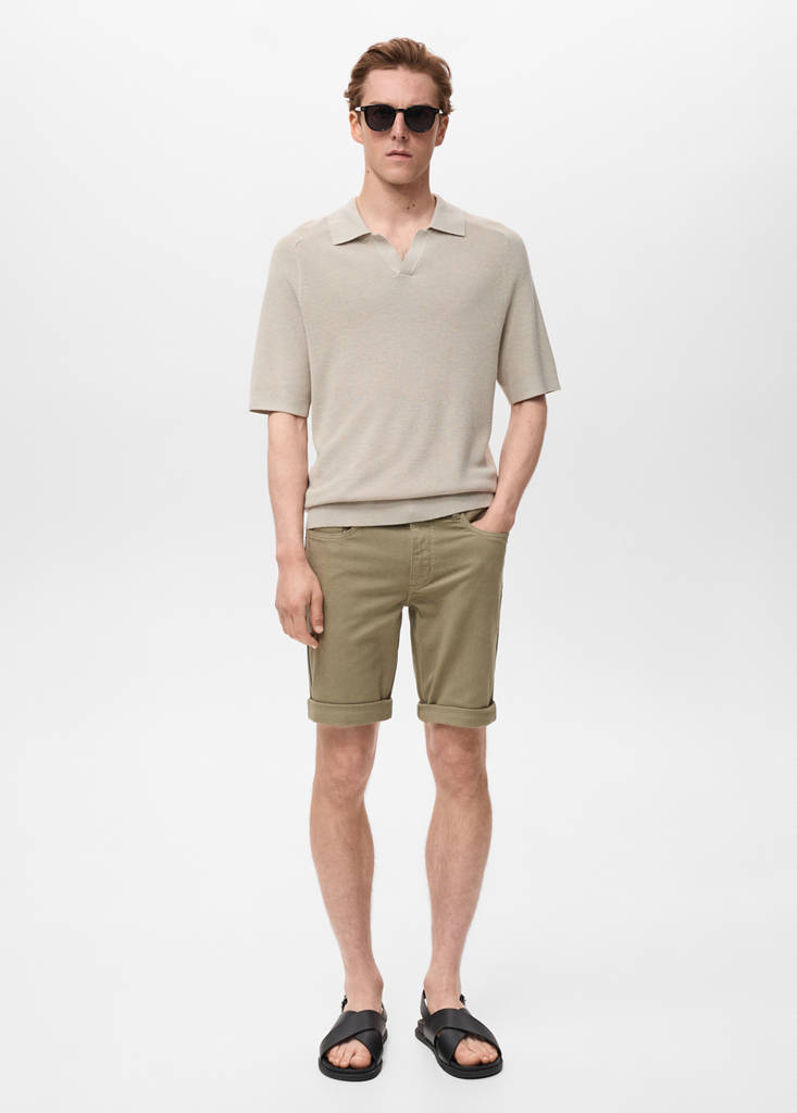 Slim-fit denim bermuda shorts — Khaki